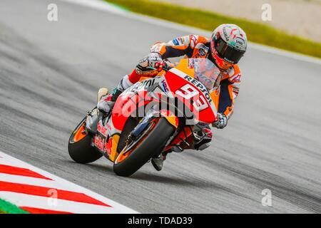 Barcelona, Spanien. 14 Juni, 2019. MARC MARQUEZ (93) von Spanien und Repsol Honda Team in der Moto GP Freie Praxis 1 Der Ctalunya Grand Prix im Stromkreis de Barcelona Rennbahn in Montmelo, Spanien am 14. Juni 2019 (Foto: Alvaro Sanchez) Credit: CORDON PRESSE/Alamy Live News Credit: CORDON PRESSE/Alamy leben Nachrichten Stockfoto