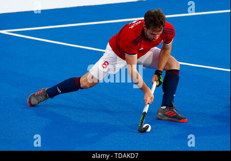 London, Großbritannien. 14 Juni, 2019. LONDON, England. 14. Juni: Chris Grassick Großbritannien während FIH-Pro League zwischen Großbritannien und Niederlande bei Lee Valley Hockey und Tennis Center am 14. Juni 2019 in London, England. Credit: Aktion Foto Sport/Alamy leben Nachrichten Stockfoto