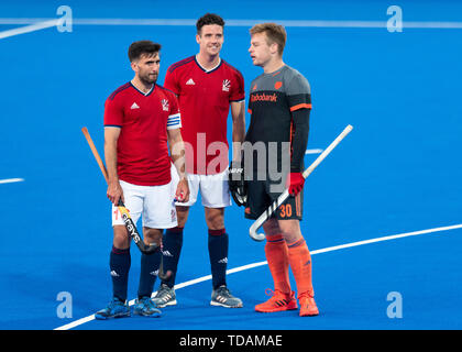 LONDON, VEREINIGTES KÖNIGREICH. 14 Jun, 2019. Während FIH-Pro League Match: Großbritannien vs Niederlande bei Lea Valley Hockey und Tennis Center am Freitag, 14. Juni 2019 in London, England. Credit: Taka G Wu/Alamy leben Nachrichten Stockfoto