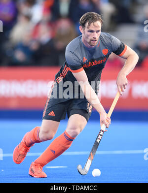 Lee Valley, London, UK. 14 Juni, 2019. Mens FIH-Pro League Hockey, Großbritannien gegen Niederlande; Mirco Pruyser der Niederländischen Credit: Aktion plus Sport/Alamy leben Nachrichten Stockfoto