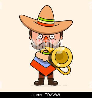 Mexikanische Musiker Vector Illustration mit Männern Native Kleidung und Sombrero flache Vector Illustration Stock Vektor