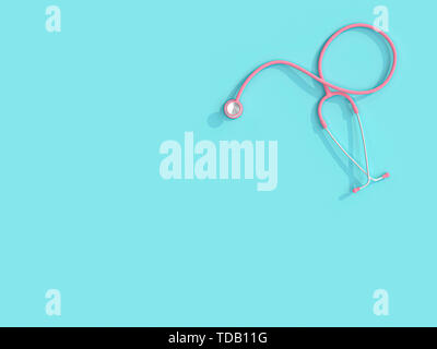 3D-Bild rendern einer rosa Stethoskop auf blauem Hintergrund. Gesundheitswesen und Medizin Konzept. Stockfoto