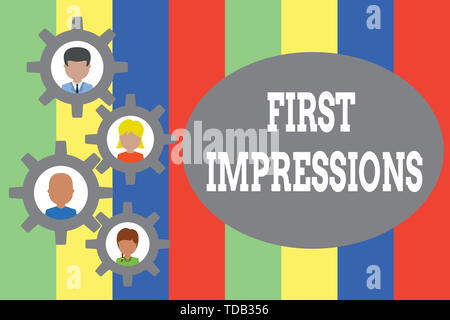 Text Zeichen Zeigt Erste Eindrucke Konzeptionelle Foto Begegnung Prasentation Leistung Vorstellungsgesprach Umwerbung Schriftliche Notiz Papier Holz Zuruck Stockfotografie Alamy