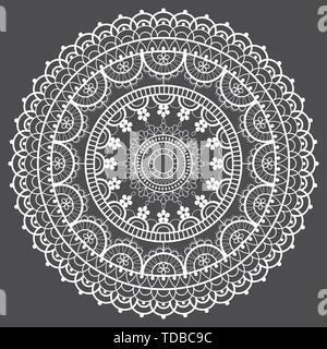 Mandala retro Spitze vector Pattern, runde Ausführung mit Blumen und wirbelt in Weiß auf grauem Hintergrund Stock Vektor