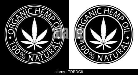 Marihuana blatt Kreis Logo. Bio Hanföl label. 100% Bio. Grunge Effekt Vector Illustration. Für web, Verpackung, Produkt, Logo, Grafik Design Stock Vektor