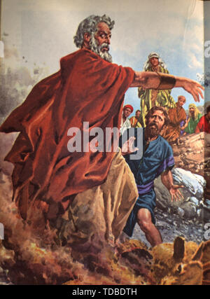 Abbildung: Aus der Bibel, Exodus 32:19 "Moses' Zorn. Stockfoto