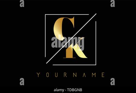CK goldenen Buchstaben Logo mit geschnittenen und Schnitt Design und quadratischen Rahmen Vector Illustration Stock Vektor