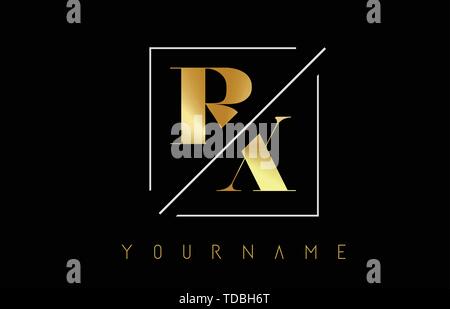 RX goldenen Buchstaben Logo mit geschnittenen und Schnitt Design und quadratischen Rahmen Vector Illustration Stock Vektor