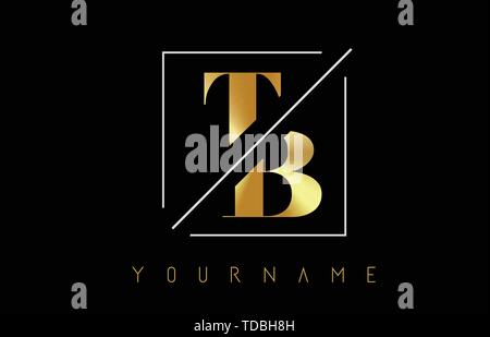 TB goldenen Buchstaben Logo mit geschnittenen und Schnitt Design und quadratischen Rahmen Vector Illustration Stock Vektor