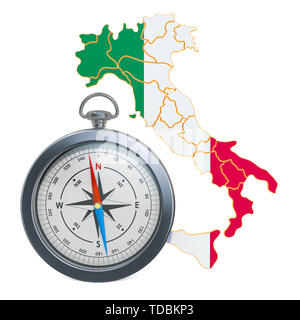 Kompass mit italienischer Flagge. Reisen und Tourismus in Italien