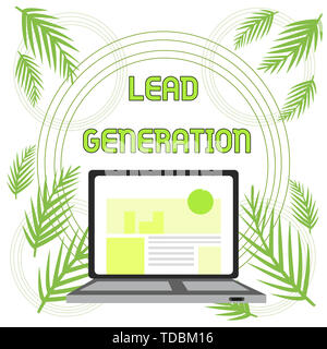 Handschrift text Lead Generation. Konzeptionelle foto Einleitung das Interesse der Verbraucher oder die Untersuchung der Produkte offen modernen Laptop Eingeschaltet mit Websit Stockfoto