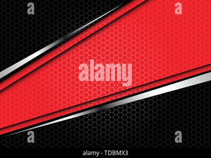 Abstrakt rot Silver Line Banner auf schwarz Hexagon mesh pattern Design moderne futuristischen Hintergrund Vector Illustration. Stock Vektor