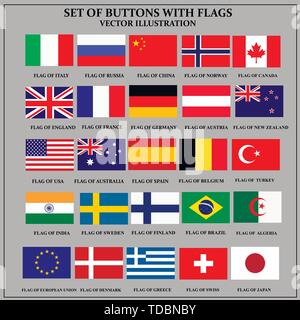 Hell eingestellt von Bannern mit Fahnen. Bunte Illustrationen mit den Flaggen der Welt für Web Design. Vector Illustration mit weißen Hintergrund. Stock Vektor