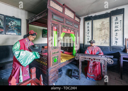Miss Qing-dynastie boudoir innerhalb des Tianjixiang Museum in der antiken Stadt Pingyao, Shanxi Province, China Stockfoto
