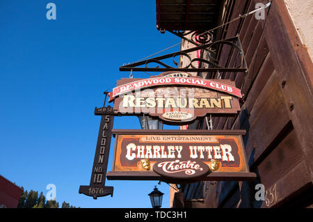 Zeichen der Limousine n. 10 in Deadwood (wo Wild Bill Hickok wurde von Jack McCall 1876 getötet), Grafschaft Lawrence, South Dakota, USA Stockfoto