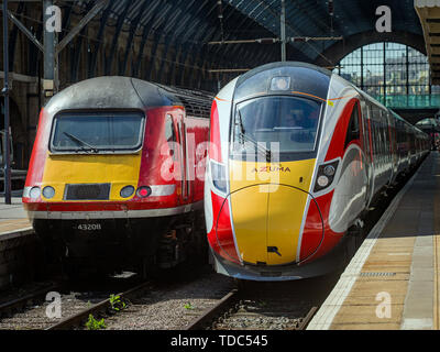 LNER Vorschau der neuen Azuma Züge, die zwischen King's Cross in London und Leeds ab 15 Mai laufen. Azuma bedeutet "Osten" auf Japanisch. Die neuen Züge japanischen Hochgeschwindigkeitszug Technologie von Hitachi's UK Manufacturing Team in der Grafschaft Durham gebaut. Mit: Atmosphäre, Wo: London, Großbritannien Wann: 14. Mai 2019 Credit: Wheatley/WANN Stockfoto