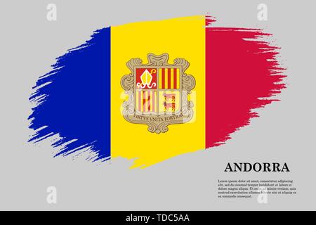 Pinselstrich gestaltete Flagge Andorra. Für Ihr Design Template Stock Vektor