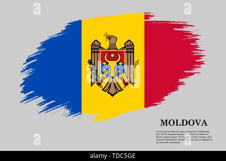 Pinselstrich gestaltete Flagge der Republik Moldau. Für Ihr Design Template Stock Vektor