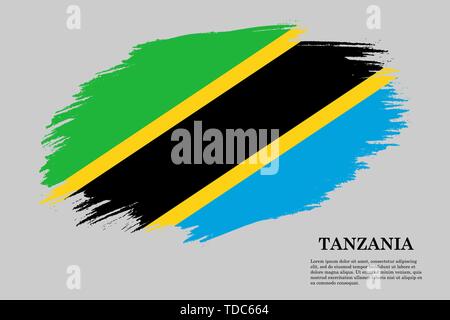 Pinselstrich gestaltete Fahne von Tansania. Für Ihr Design Template Stock Vektor