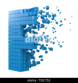 Buchstabe F geformt Datenbaustein. Version mit blauen Würfel. 3D-Pixel style Vector Illustration. für blockchain, Technik, Computer und abstrakte th geeignet Stock Vektor