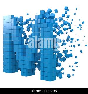 Buchstabe M geformte Datenbaustein. Version mit blauen Würfel. 3D-Pixel style Vector Illustration. für blockchain, Technik, Computer und abstrakte th geeignet Stock Vektor