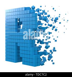 Buchstabe R geformte Datenbaustein. Version mit blauen Würfel. 3D-Pixel style Vector Illustration. für blockchain, Technik, Computer und abstrakte th geeignet Stock Vektor