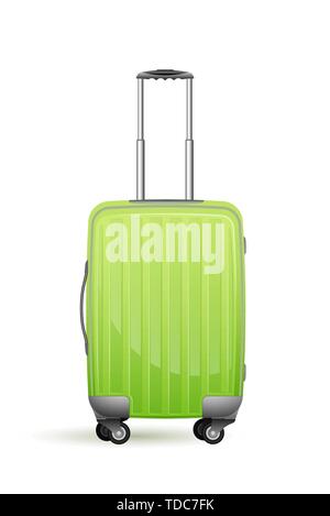 Realistisches Kunststoffgehäuse auf Rädern. Der Körper ist grün. Für Urlaub, Geschäftsreise oder Reise. Stock Vektor