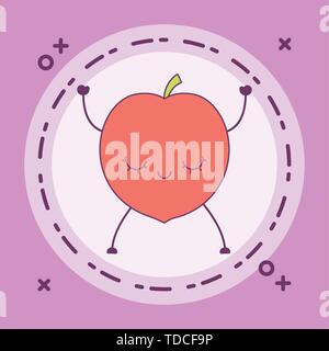 Pfirsich Obst kawaii Charakter im Rahmen Rundschreiben Vector Illustration Design Stock Vektor