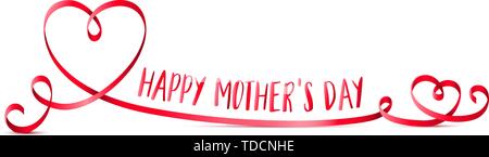 Happy Mother's Day red ribbon rosa Herzen auf weißem Hintergrund Stock Vektor