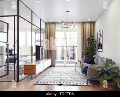 Modern Living interior design. 3D-rendering Konzept Stockfoto