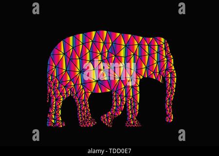 Vektor Elefant polygonalen Geometrische auf schwarzem Hintergrund Stock Vektor