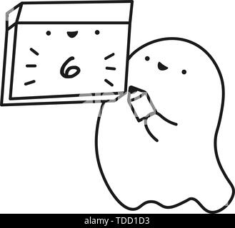 Funny ghost hält Kalender mit dem Tag des Monats. Maßbild. Vector Illustration Stock Vektor