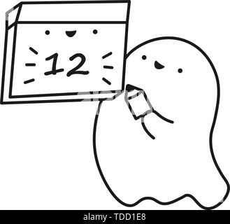 Funny ghost hält Kalender mit dem Tag des Monats. Maßbild. Vector Illustration Stock Vektor