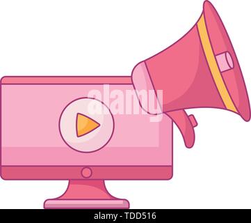 Computer Monitor mit Megaphon Ton Vector Illustration Design Stock Vektor