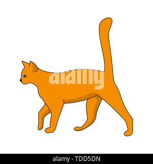 Rote Katze mit einem erhobenen Schwanz auf einem weißen Hintergrund. Cartoon silhouette Vector Illustration Stock Vektor