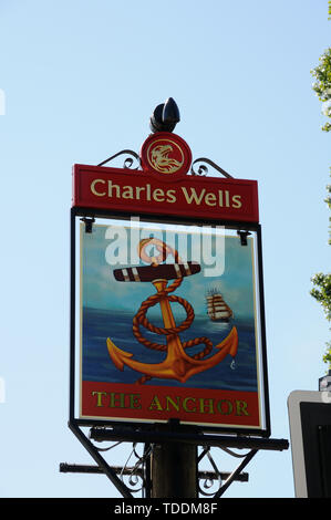 Die Anchor Inn Zeichen, Great Barford, Bedfordshire Stockfoto