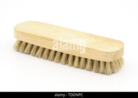 Rosshaar Bürste auf weißem Hintergrund. Leder Schuhputzservice. Reinigung. Wachs Stockfoto