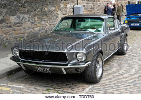 Classic Ford Mustang GT Fastback von 1968, bekannt durch Steve McQueen in dem Film Bullitt, classic car Event in Edinburgh, Schottland Stockfoto