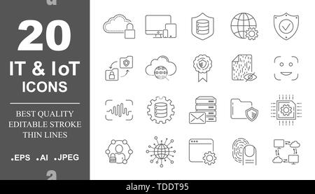 Premium Set von Netzwerk, IT, IoT-Zeile für Symbole. Einfache Piktogramme pack. Hub vector Abbildung auf einem weißen Hintergrund. Moderne outline style Icons Stock Vektor