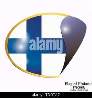 Aufkleber mit Fahne von Finnland. Bunte Illustrationen mit Fahne für Web Design. Abbildung mit Flagge. Stock Vektor