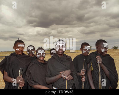 Arusha, Tansania - August 2012. Nicht identifizierte Junge Masai Krieger, die Maasai sind das Wohl Aller Afrikanischen Volksgruppen bekannt. Stockfoto