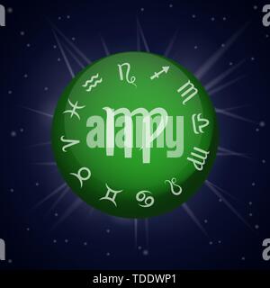 Jungfrau Sternzeichen. Astrologische Horoskop. Vector Illustration Banner. Weltraum Hintergrund. Element Erde Stock Vektor