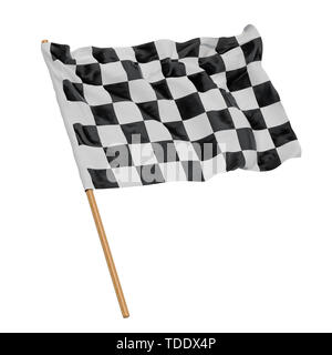 Karierte Flagge, 3D-Rendering auf weißem Hintergrund Stockfoto