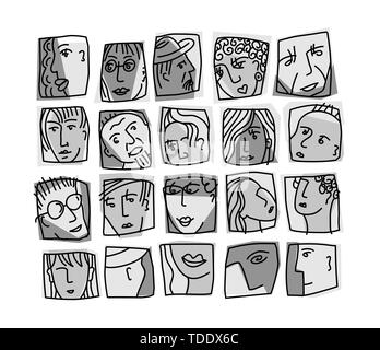 Menschen abstrakte Gesichter Avatare zeichen Graustufen Symbole gesetzt Stock Vektor