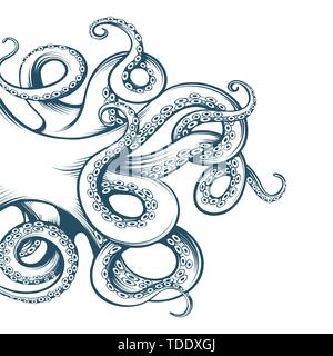 Hand gezeichnet Octopus Tentakeln in Gravur Stil auf weißem Hintergrund dargestellt. Vector Illustration Stock Vektor