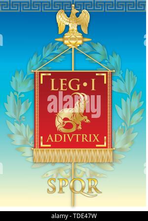 Die Legio I Adiutrix, alte lehrt banner Legion des Römischen Reiches, Vektor, Abbildung Stock Vektor