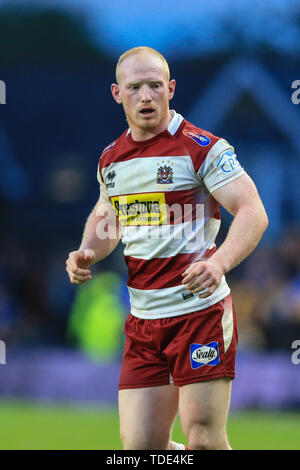 14. Juni 2019, Headingley Carnegie Stadion, England; Betfred Super League, Runde 18, Leeds Rhinos vs Wigan Warriors; Laim Farrell (12) von Wigan Warriors während des Spiels Credit: Mark Cosgrove/News Bilder Stockfoto