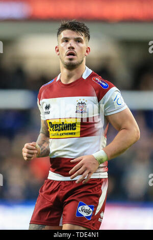 14. Juni 2019, Headingley Carnegie Stadion, England; Betfred Super League, Runde 18, Leeds Rhinos vs Wigan Warriors; Oliver Gildart (4) von Wigan Warriors während des Spiels Credit: Mark Cosgrove/News Bilder Stockfoto