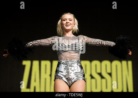 Florenz, Italien. 14 Juni, 2019. Die schwedische Sängerin Zara Larsson live auf der Bühne des Florenz Rocks Festival 2019 in Florenz, Italien, Öffnung für Ed Sheeran. Credit: Alessandro Bosio/Pacific Press/Alamy leben Nachrichten Stockfoto