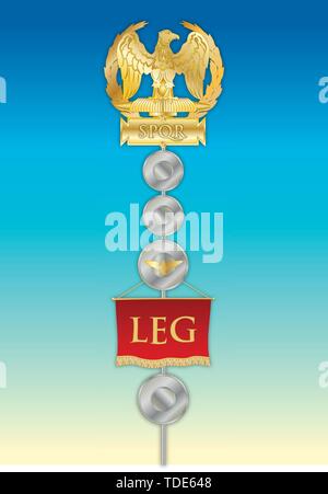 Militärische fähnrich der römischen Legion, Symbol des Römischen Reiches, SPQR, Vector Illustration Stock Vektor
